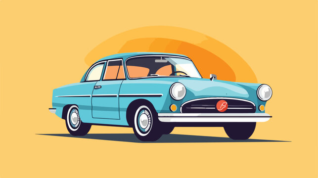 Flat vector retro car isolated on color background