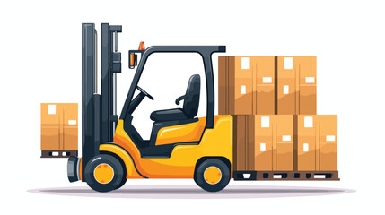 Forklift loaded with cardboard boxes logistics 