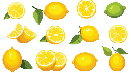 Fresh lemon fruits collection of vector illustration - obrazy, fototapety, plakaty