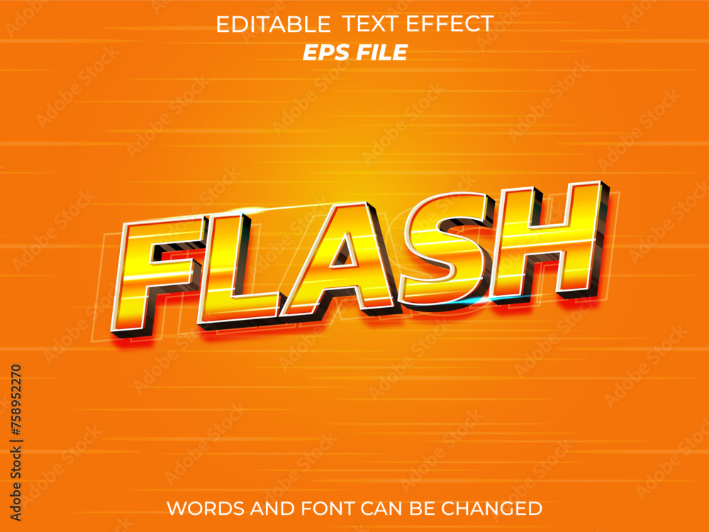 Poster flash text effect, font editable, typography, 3d text. vector template