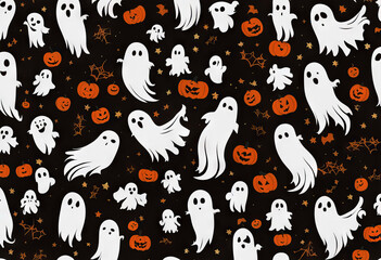 Halloween spooky ghost seamless repeat vector pattern stock illustration