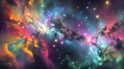 Fototapeta na wymiar Beautiful JW Telescope Style Space Universe Image with stars, bright colourful gas clouds and light