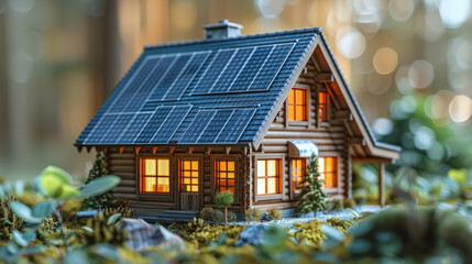 Model house with solar panel. Generative AI.