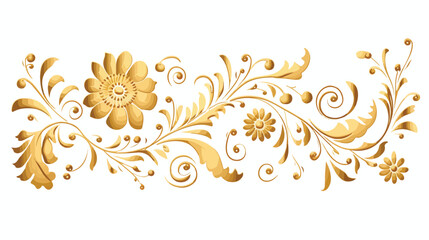 Golden floral pattern flat vector isolated on white
