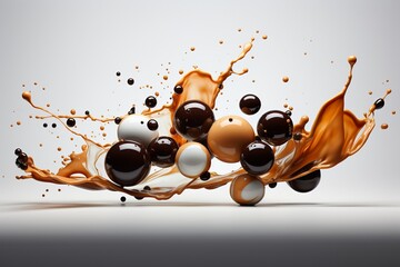 A dynamic burst of liquid chocolate and bonbons