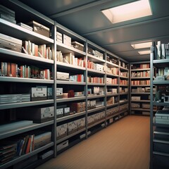 illustration of A modern reference room shelves filled with folders, Generative ai - obrazy, fototapety, plakaty