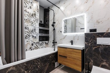 modern bathroom room with toilet and washing machine