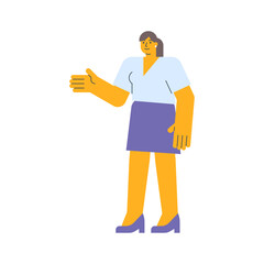 Businesswoman points hand and smiling