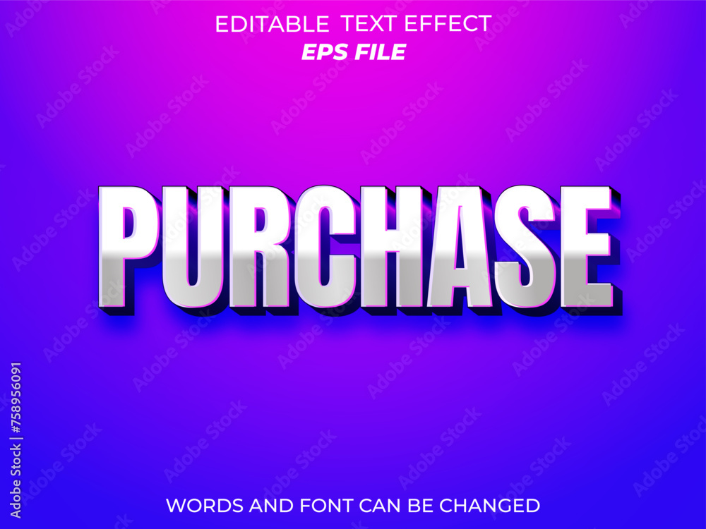 Poster purchase text effect, font editable, typography, 3d text. vector template