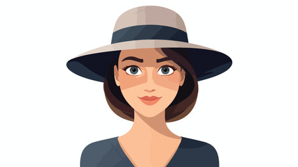 Head of woman with hat avatar character flat vector