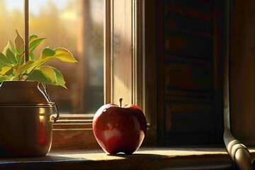 The red apple, plump and inviting, radiates a luscious hue, enticing all with its crisp texture and sweet promise of orchard-fresh delight.





 - obrazy, fototapety, plakaty