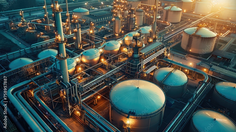 Poster aerial view of an industrial complex. generative ai.