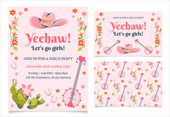 Lets go girl cowgirl party invitation cards.