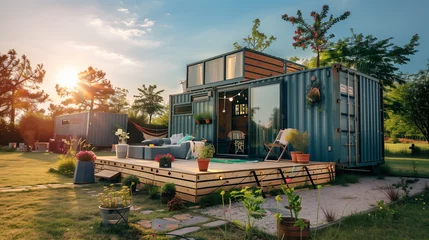 Fotobehang Modern tiny house made of old shipping containers © 상서 김