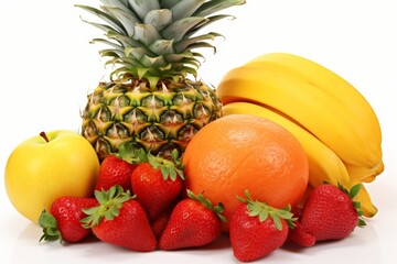 Assorted fruits grouped by categories displayed on clean white background for optimal organization