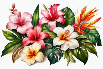 Fototapeta premium set of tropical flowers illustration, tropical flowers illustration
