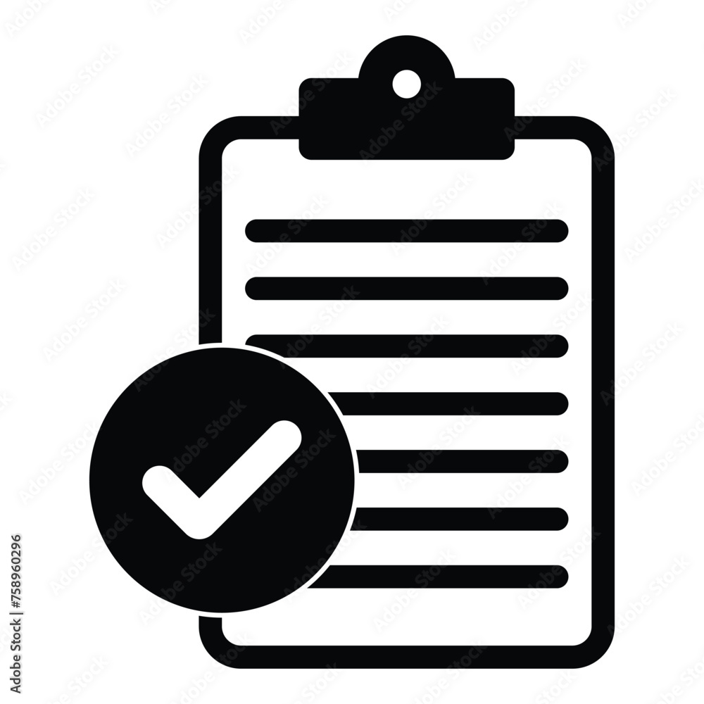 Poster approved documents icon. clipboard paper with tick mark vector symbol on transparent background.