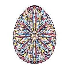 Hand drawn colorful Easter egg with patterns, curls, flowers. Spring Happy Easter egg with floral elements, decorative ornament. Vector cute illustration isolated on white background