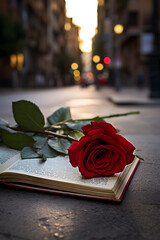 Book and red rose for Sant Jordi