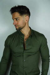 Handsome man with american fade haircut 