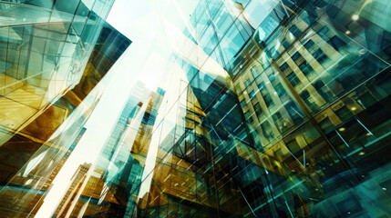 Multiple exposure background of modern abstract glass buildings