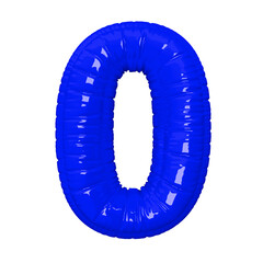 Cobalt Blue color foil balloon number 0, zero on transparent background. 3d render.