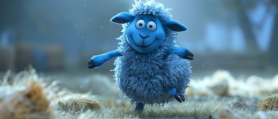 A blue sheep dances in a relaxed manner showcasing its unique rhythm under a soft