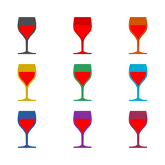 Glass of red wine icon isolated on white background. Set icons colorful