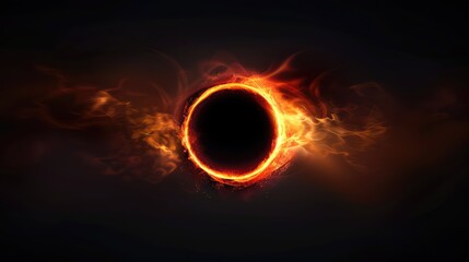 Burning Ring of Fire Simulation Against a Dark Background. Portal to another world. Transition to another universe.