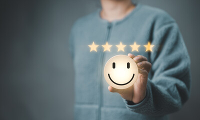 Customer review satisfaction feedback survey concept. Best Excellent Services Rating for...