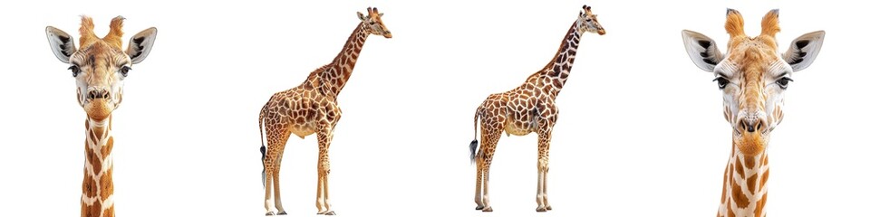 Collection of giraffes isolated on transparent background