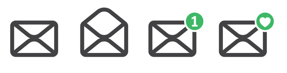 set mail, message, inbox icon flat isolated on white background