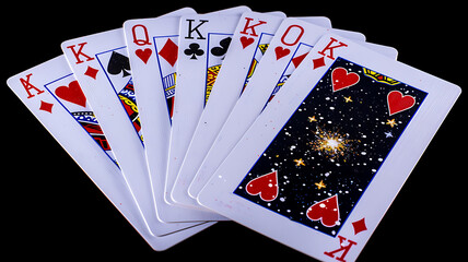 deck of poker cards on black background