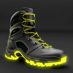 work boots with fluorescent reflectors, safety at work concept