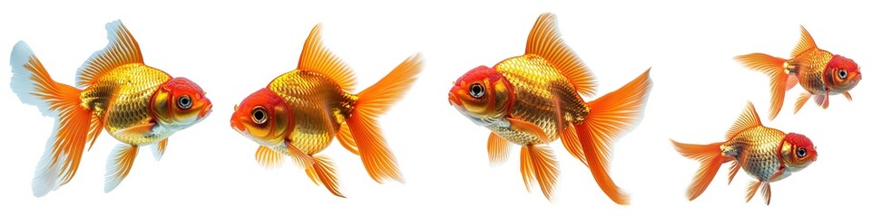 Set of goldfish isolated on transparent background