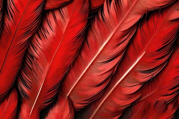 Detailed digital art red feather texture background with captivating large bird feather