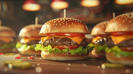 Gurage-Style Mini Cheeseburgers Assortment A Tempting Culinary Journey in Unreal Engine 5 Hyper-Realistic 3D Render