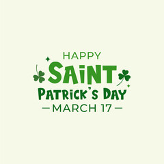 Logo Design Happy St Patrick's Day logotype.  Irish celebration design with clover leaves isolated on white background. For greeting card, banner, flyer, poster