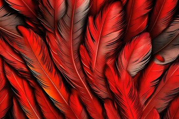 Detailed digital art red feather texture background with captivating large bird feather