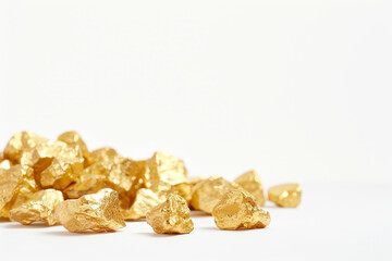 Gold Nuggets: Glänzende Fundstücke auf neutralem weißem Hintergrund für Wertanlagen