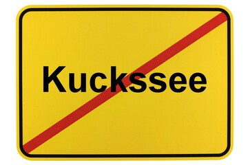 Illustration eines Ortsschildes der Gemeinde Kuckssee in Mecklenburg-Vorpommern - obrazy, fototapety, plakaty