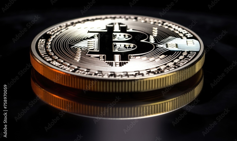 Poster reflective ground for displaying bitcoin coin