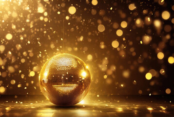 Fototapeta na wymiar Golden disco ball with lights
