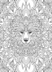Coloring page for adult coloring book. Portrait of a dog. Outline vector illustration.