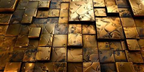 Abstract gold and dark extruded voronoi blocks background,Glistening Gold Immersive HD Texture in a 32 Aspect Ratio.

