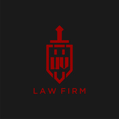 WV initial monogram for law firm with sword and shield logo image