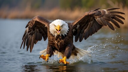 "Nature's Dance: Eagle Seizes Leaping Fish"