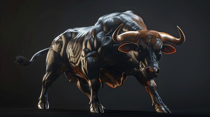 Fierce bull design, muscles taut, ready to confront any challenge with indomitable spirit. - obrazy, fototapety, plakaty
