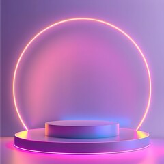 Minimalist Neon Circles Podium Template with Glow - obrazy, fototapety, plakaty