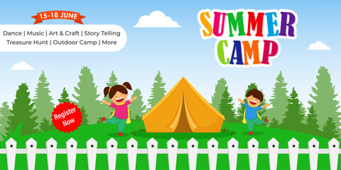 Vector illustration of Summer Camp social media feed template